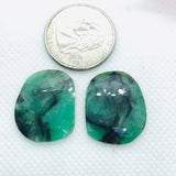 Emerald Faceted Matching Pair shape ,Emerald Faceted Polki shape,Size 24X19 MM , weight 25.5 ct . code #E1 , Emerald pair , origin Zambia