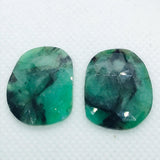 Emerald Faceted Matching Pair shape ,Emerald Faceted Polki shape,Size 24X19 MM , weight 25.5 ct . code #E1 , Emerald pair , origin Zambia