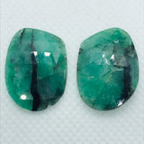 Emerald Faceted Matching Pair shape ,Emerald Faceted Polki shape,Size 23X16MM , weight 19.5 ct . code #E4 , Emerald pair , origin Zambia