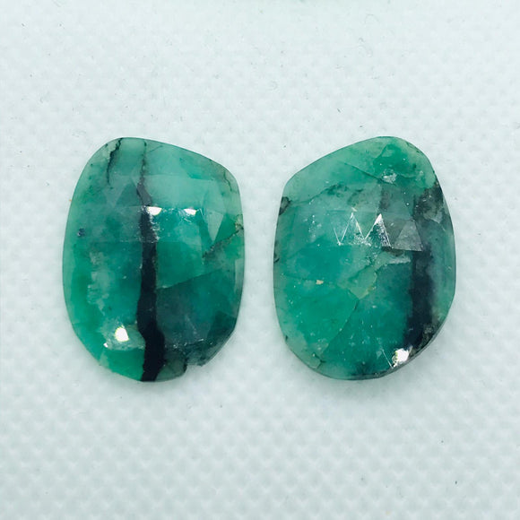 Emerald Faceted Matching Pair shape ,Emerald Faceted Polki shape,Size 23X16MM , weight 19.5 ct . code #E4 , Emerald pair , origin Zambia