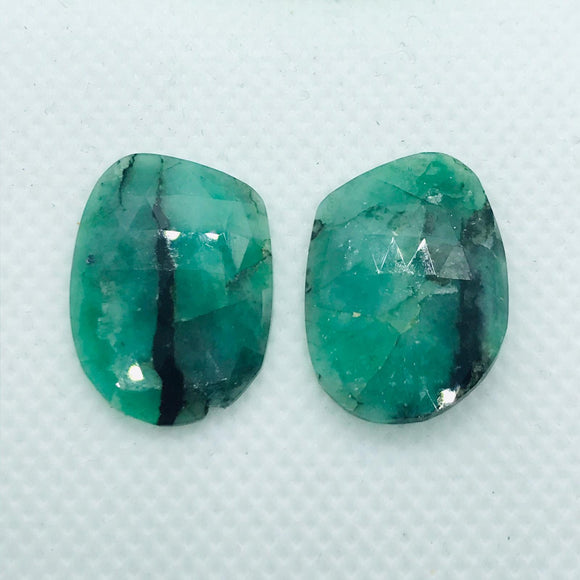 Emerald Rose Cut- Emerald Faceted Matching Pair shape - Size 23X16MM , weight 19.5 ct . code #E4 , Emerald pair , origin Zambia