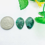 Emerald Faceted Matching Pair shape ,Emerald Faceted Polki shape,Size 22x15 MM , weight 17 ct . code #E5 , Emerald pair , origin Zambia