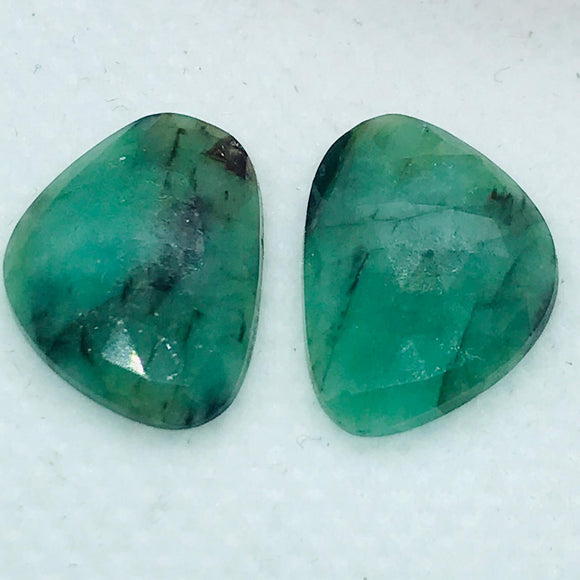 Emerald Faceted Matching Pair shape ,Emerald Faceted Polki shape,Size 18X13 MM , weight 11.5 ct . code #E12 , Emerald pair , origin Zambia