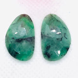 Emerald Faceted Matching Pair shape ,Emerald Faceted Polki shape,Size 23X14MM , weight 18 ct . code #E10 , Emerald pair , origin Zambia