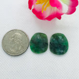 Emerald Faceted Matching Pair shape ,Emerald Faceted Polki shape,Size 19.5X16 MM , weight 17 ct . code #E9 , Emerald pair , origin Zambia