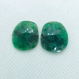 Emerald Faceted Matching Pair shape ,Emerald Faceted Polki shape,Size 19.5X16 MM , weight 17 ct . code #E9 , Emerald pair , origin Zambia