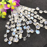 Moonstone 9MM Faceted Heart Shape briolette ,Good quality stones with Blue Fire . Length 8 Inch ,AAA Grade, Mine from India
