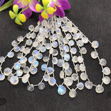 Moonstone 10MM Faceted Heart Shape briolette ,Good quality stones with Blue Fire . Length 8 Inch ,AAA Grade, Mine from India