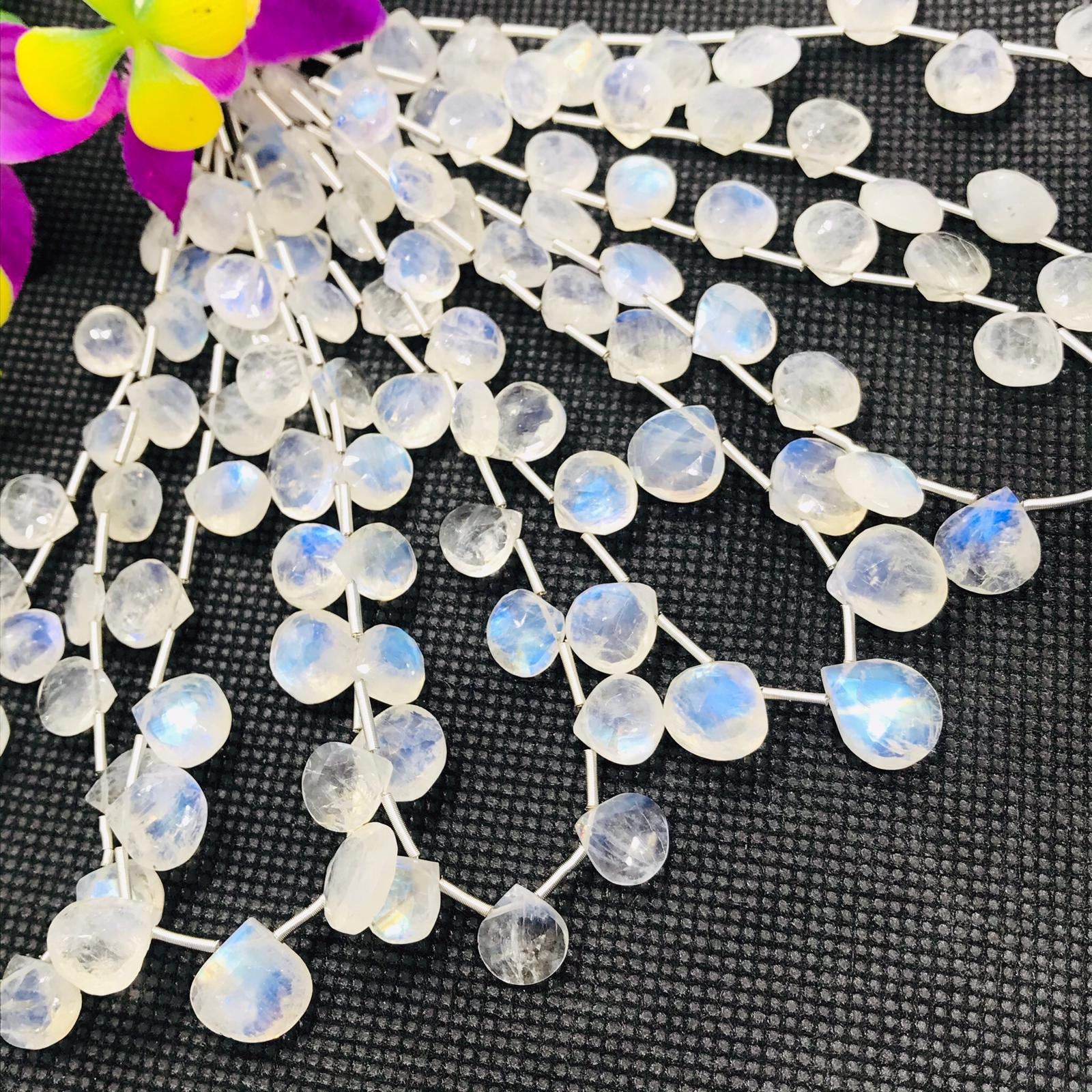 Excellent Quality Rainbow Moonstone Faceted Heart Shape Beads