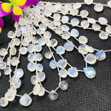 Moonstone 9MM Faceted Heart Shape briolette ,Good quality stones with Blue Fire . Length 8 Inch ,AAA Grade, Mine from India