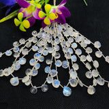 Moonstone 10MM Faceted Heart Shape briolette ,Good quality stones with Blue Fire . Length 8 Inch ,AAA Grade, Mine from India