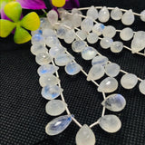 Moonstone Faceted 8X11MM Drops, Rainbow Briolettes, Faceted Drop shape. gemstone drops. length 8 Inch , Video Available.