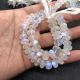 Moonstone faceted 9-11MM Rondelles , Length 14''Top Quality . Natural Moonstone beads . Top Quality,Transparent with Blue Flash ,Mine -India