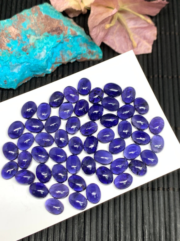 5 Pcs Iolite Oval Cabochon 6x8mm size Code #i2 Dark Blue Color- AA Quality  Natural Iolite Cabs -Iolite Loose Stones  (Pack of 5 Pieces )