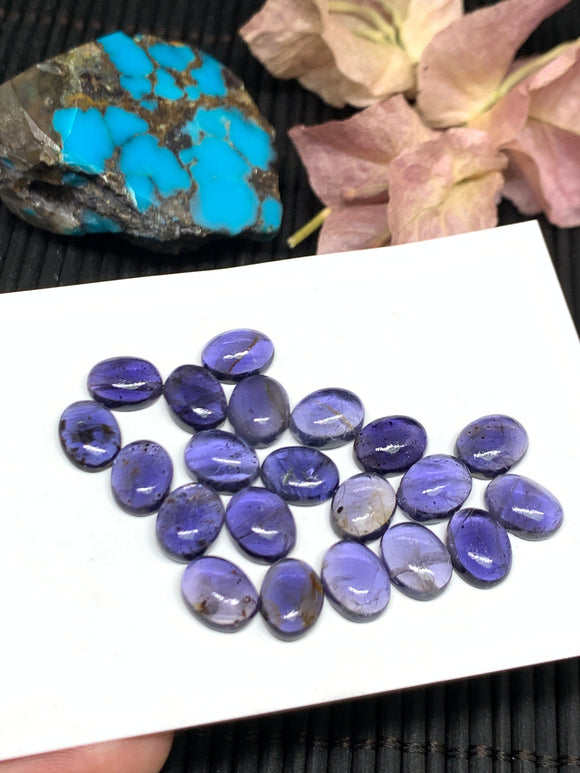 6 Pcs Iolite Oval Cabochon 7x9 mm size Code #i14 Blue Color- A Quality  Natural Iolite Cabs  (Pack of 6 Pieces )