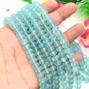 Chalcedony 8MM Faceted Roundel ,Aqua Chalcedony  Beads, AAA Quality beads . Length 14 Inch ,