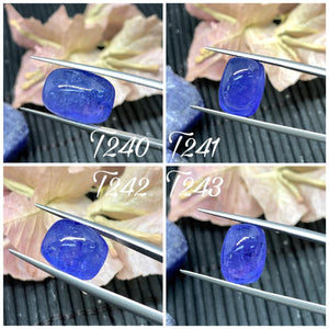 Tanzanite Cabochon Rectangle Code #T240- 243 -AAA Quality Natural Tanzanite Cabochon- 16x12mm / 10x13mm/ 10x13mm/ 9x12mm sizes