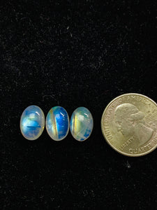 9x13 mm Moonstone Oval Cabochon Pack of 3 Pcs Code #MM15 AAAA Quality -Rainbow Moonstone Cabochon-Natural Untreated