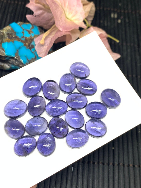 2 Pcs Iolite Oval Cabochon 9x11 mm size Code #i27 Blue Color- AA Quality  Natural Iolite Cabs  (Pack of 2 Pieces )