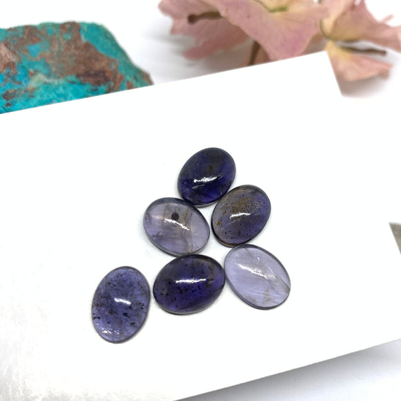 6 Pcs Iolite Cabochon 9x11 mm size Code #i74 - A Quality- Iolite Oval Cabochon- Natural Iolite Cabs( Pack of 6 Piece)