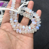 Moonstone faceted 9-11MM Rondelles , Length 14''Top Quality . Natural Moonstone beads . Top Quality,Transparent with Blue Flash ,Mine -India