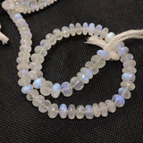 Moonstone faceted 9-11MM Rondelles , Length 14''Top Quality . Natural Moonstone beads . Top Quality,Transparent with Blue Flash ,Mine -India