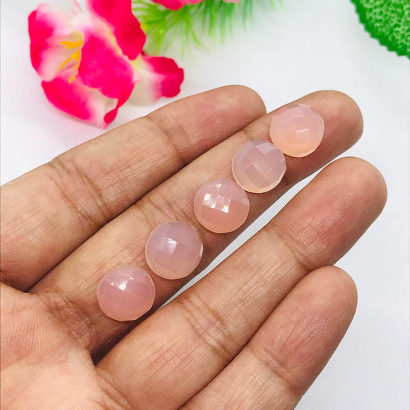 10mm Pink Chalcedony Faceted Round Chequer Board cut stone , Pack of 4 Pcs.