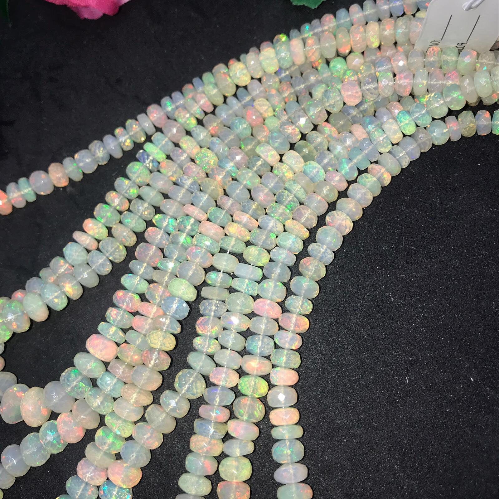 Ethiopian Opal Faceted Roundel Beads 5-8mm size, 16 Inch Strand
