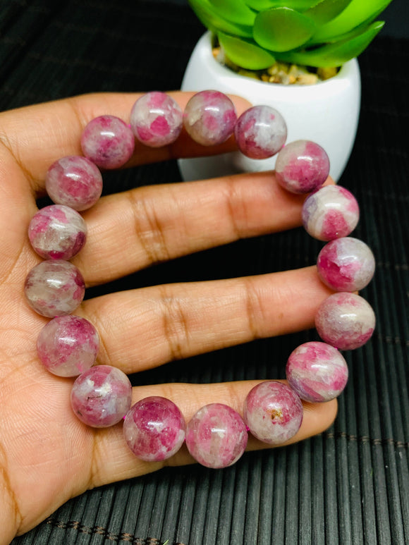 Pink Tourmaline Bracelet 12 mm Code #T11 Weight 45 gm- AA Quality  Natural Tourmaline Length 7.5