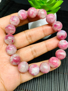 Pink Tourmaline Bracelet 12 mm Code #T12 Weight 45.3 gm- AA Quality  Natural Tourmaline Length 7.5" - Tourmaline Beaded Bracelet