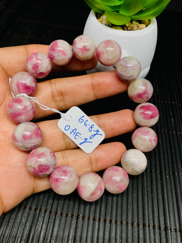 Pink Tourmaline Bracelet 14 mm Code #T13 Weight 66.8 gm- AA Quality  Natural Tourmaline Length 7.5