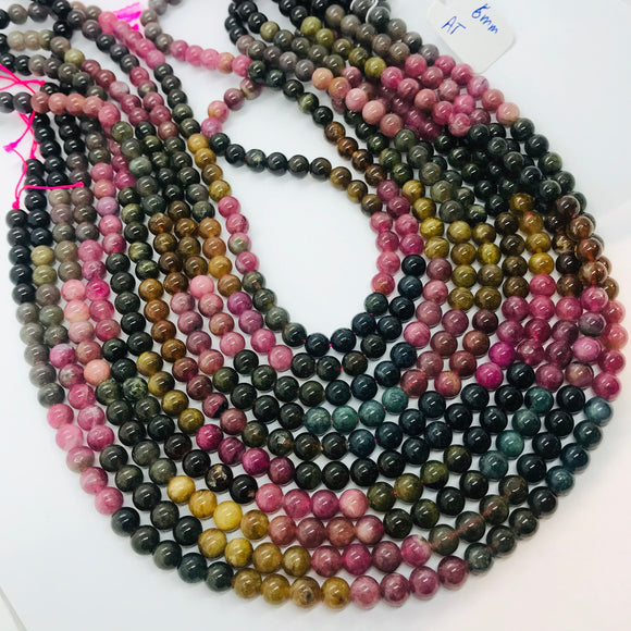 6MM  Multi Tourmaline Round beads. Fine quality beads , Length 16 Inch  origin - Mozambique Perfect Round beads