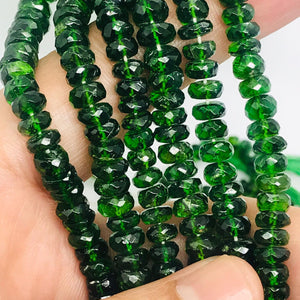 Chrome Diopside 5MM Faceted Roundel , Very good quality, length 8 Inch ,country of origin Russia , Half Strand