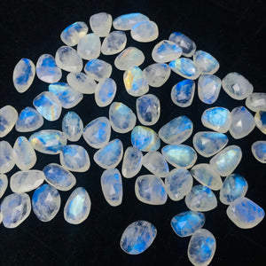 Moonstone Rose Cut  size 10-11X12-13MM Code #3-(Pack of 4 Pieces)- Moonstone faceted Polki- Blue Flash Natural Moonstone Cabochon