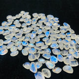 Moonstone faceted Polki Cabs size 8-9X10-11MM Code #1-(Pack of 6 Pieces)- Blue Flash Natural Moonstone Cabochon -Origin India
