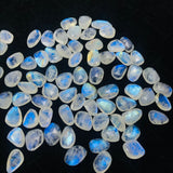 Moonstone Rose Cut  size 10-11X12-13MM Code #3-(Pack of 4 Pieces)- Moonstone faceted Polki- Blue Flash Natural Moonstone Cabochon