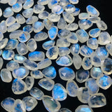 Moonstone Rose Cut size 8-9X10-11MM Code #1-(Pack of 6 Pieces)- Moonstone Faceted Polki Blue Flash Natural Moonstone Cabochon -Origin India