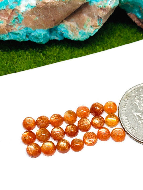 Sunstone Round Cabochon 5 mm -Pack of 6 Pieces  -AAA Quality -Natural Sunstone Cabs- Sunstone Round Cabs