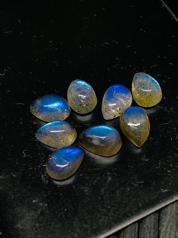 Labradorite Cabochon Pear 4x6 mm - Pack of 8 Pieces - Code #A12 - Blue Color AAA Quality - Natural Labradorite Cabs - Labradorite Stone