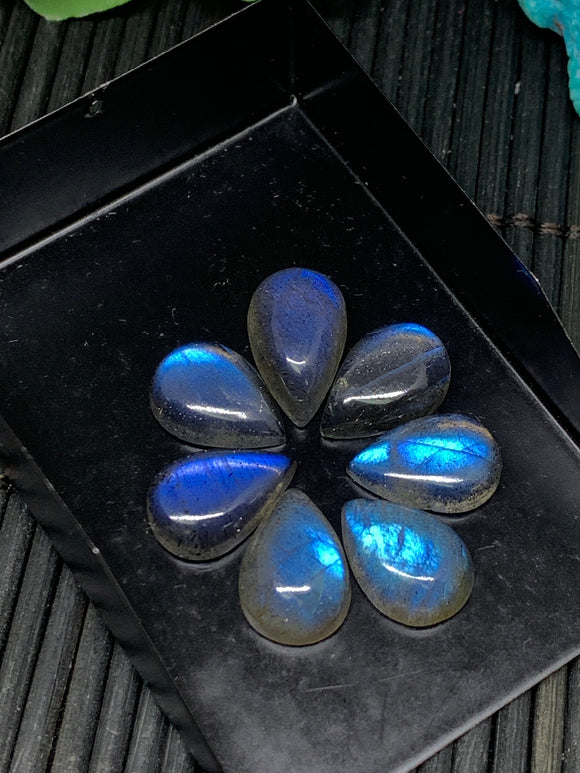 Labradorite Cabochon Pear 9x13-14 mm - Pack of 2 Pieces - Code #A16 - Blue Color AAA Quality - Natural Labradorite Cabs - Labradorite Stone