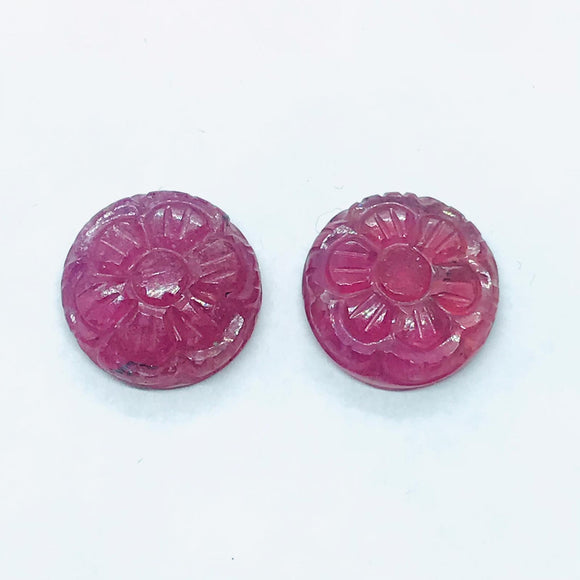 Ruby Carving Round Pair 13MM  -Pack of 2 Pieces - AAA Quality-  - Glass Filled Ruby Carving Round Shape Cabs- weight 17-CT. code#2