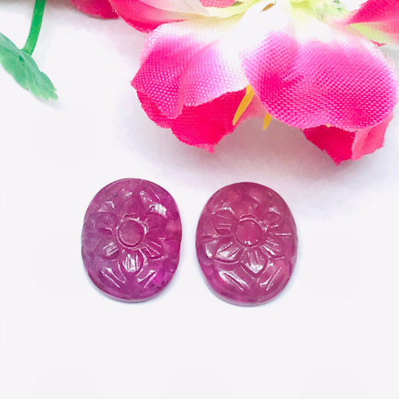 Ruby Carving Pair 13X16MM  -Pack of 2 Pieces - AAA Quality-  - Glass Filled Ruby Carving Oval Shape Cabs- weight 23-CT. code#17