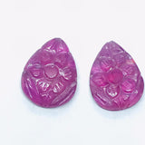 Ruby Carving Pair 12X16MM -Pack of 2 Pieces - AAA Quality-  - Glass Filled Ruby Carving Pear Shape Cabs- weight 14 CT. code#16