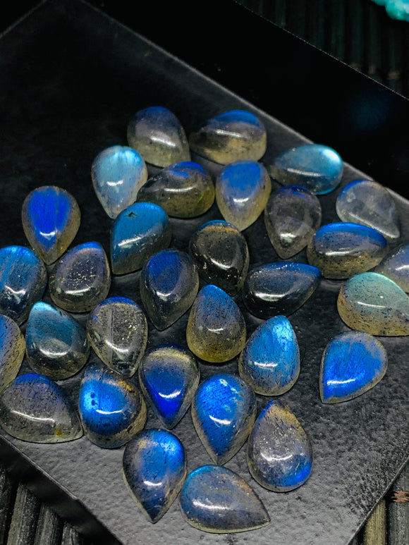 Labradorite Cabochon 7x10 mm  Pear - Pack of 5 Pieces - Code #A14 - Blue Color AAA Quality - Natural Labradorite Cabs - Labradorite Stone