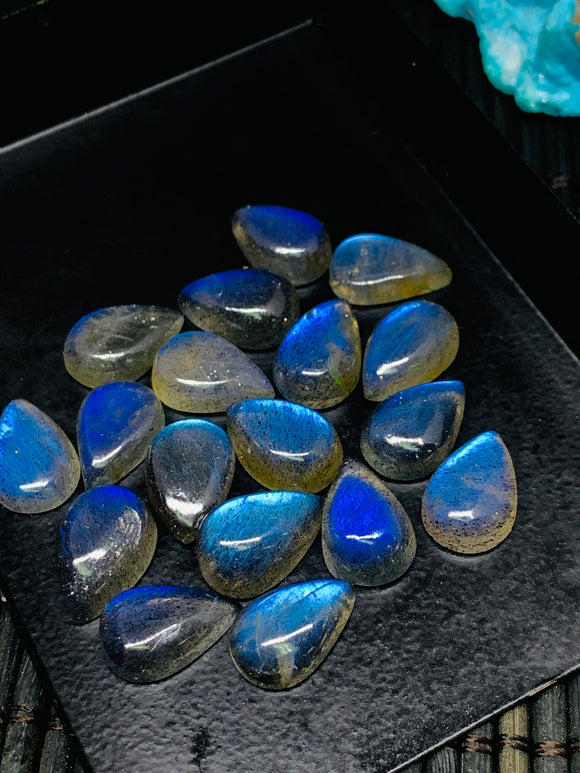 Labradorite Cabochon Pear 8x12 mm - Pack of 4 Pieces - Code #A15 - Blue Color AAA Quality - Natural Labradorite Cabs - Labradorite Stone