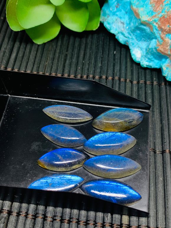 Labradorite Cabochon 8-9 x 19-20 mm - Pack of 2 Pieces - Code #A25 - Blue Color AAA Quality - Natural Labradorite Cabs - Labradorite Stone