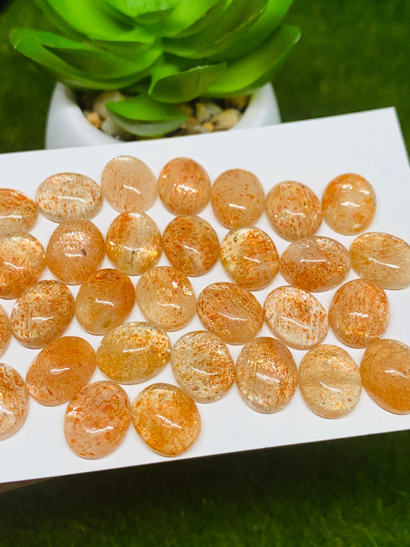 Sunstone Cabochon 8X10 mm Code# S2 - Pack of 6 Pieces  -AAA Quality cabs (Light Color)  Sunstone Oval Cabochon -Natural Sunstone Cabs