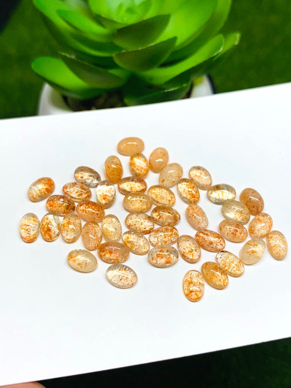 Sunstone Cabochon 7x9 mm Code# S7 - Pack of 10 Pieces  -AAA Quality cabs (Light Color)  Sunstone Oval Cabochon -Natural Sunstone Cabs