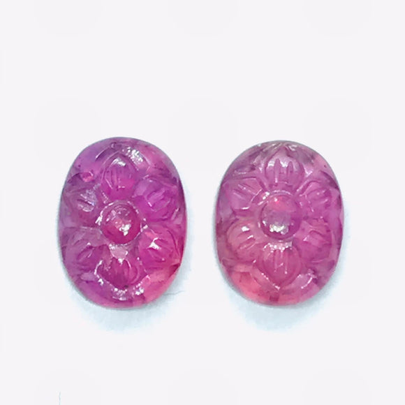Ruby Carving Pair 9X12MM  -Pack of 2 Pieces - AAA Quality-  - Glass Filled Ruby Carving Oval Shape Cabs- weight 8-CT. code#7