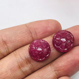 Ruby Carving Round Pair 13MM  -Pack of 2 Pieces - AAA Quality-  - Glass Filled Ruby Carving Round Shape Cabs- weight 17-CT. code#2